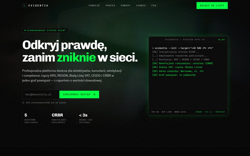 Podgląd aplikacji EVIDENTIA