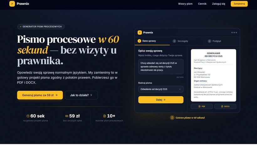 Podgląd aplikacji Prawnix